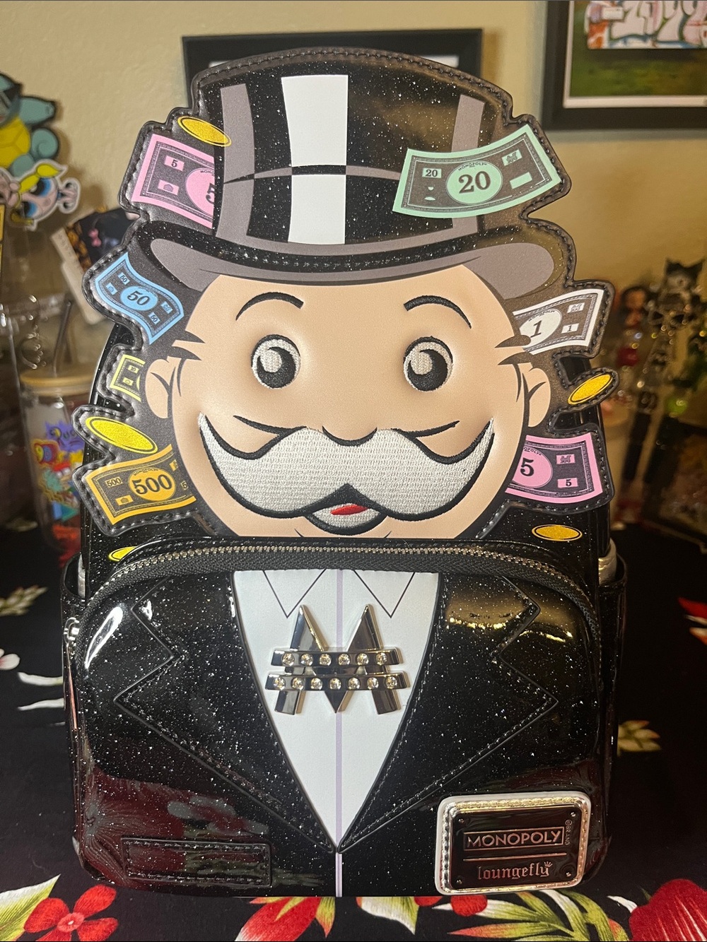 Loungefly Monopoly 90th Anniversary Pennybags Mini Backpack NWT Glitter